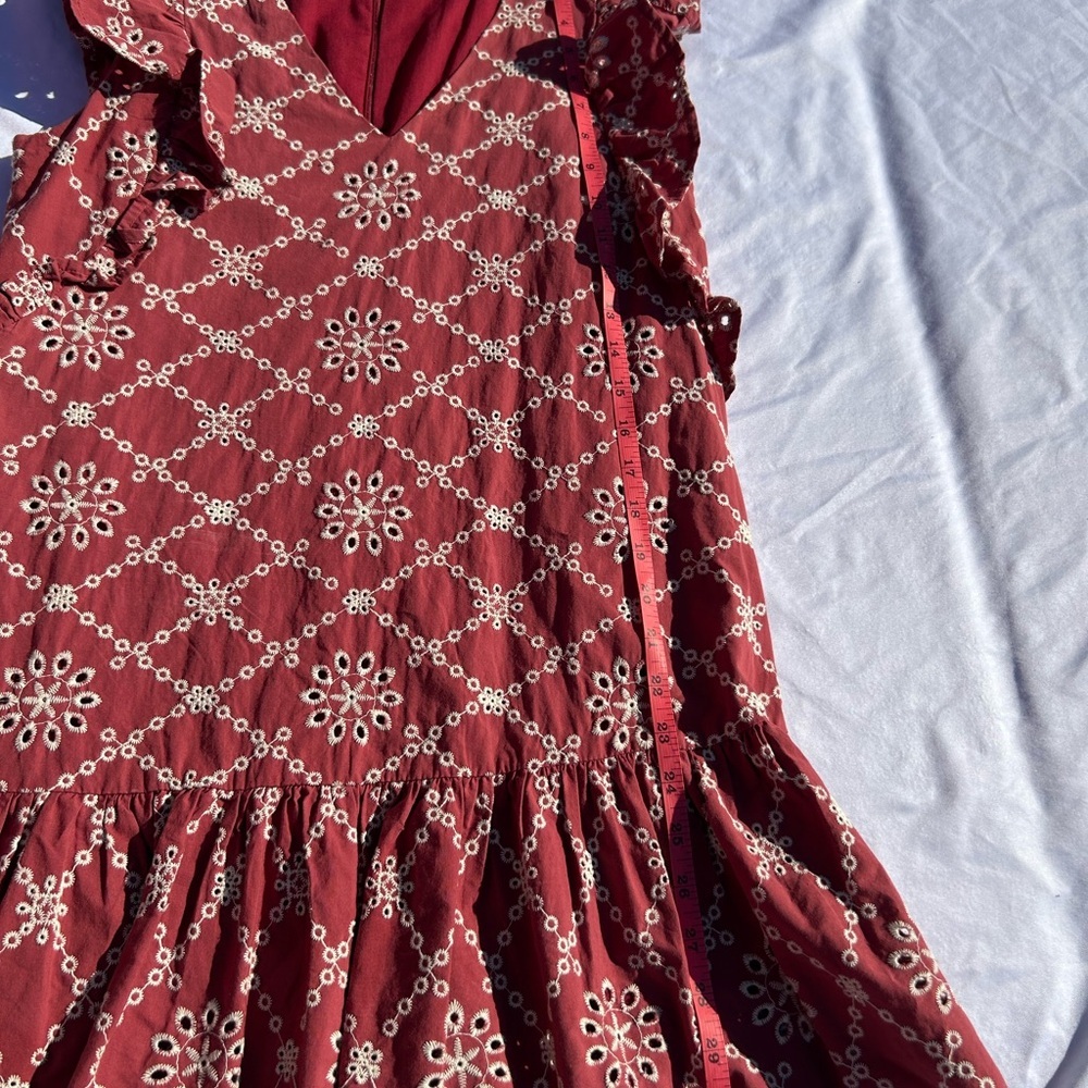Woman’s Free the Roses' Red Floral Eyelet Ruffle Dress size small - Picture 5 of 6